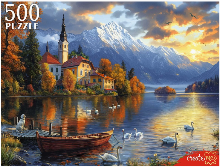 ПАЗЛЫ 500 элементов. ЗАКАТ НА ОЗЕРЕ БЛЕД, Ф500-6632