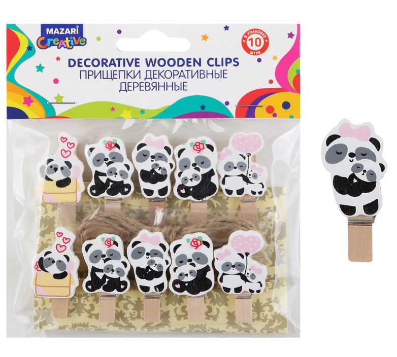 Прищепки декоративные деревянные PANDAS (10 шт;уп), размер 3.5 х 0.7 см, M-1536