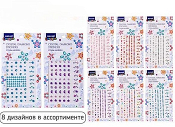 Стразы-наклейки пластиковые, 10х19 см, 8 дизайнов, M-20758
