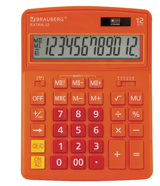 Калькулятор настольный BRAUBERG EXTRA-12-RG (206x155 мм), 12 разрядов, ОРАНЖЕВЫЙ, 250485